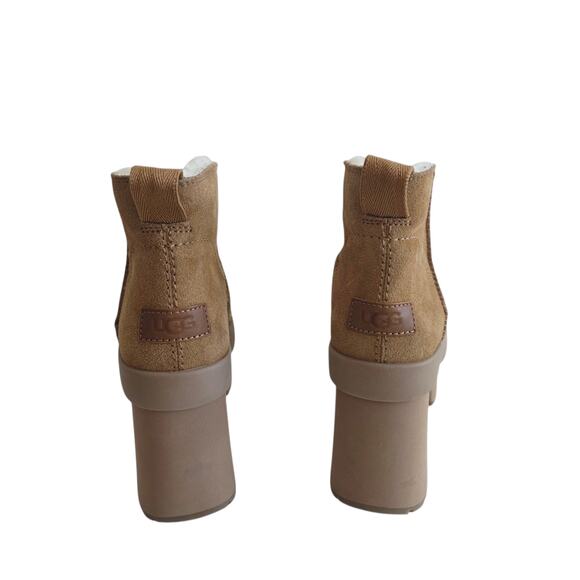 UGG Women's New Heights Platform Tan Leather Sherpa Lined Ankle Boots Size 10 - Picture 5 of 7